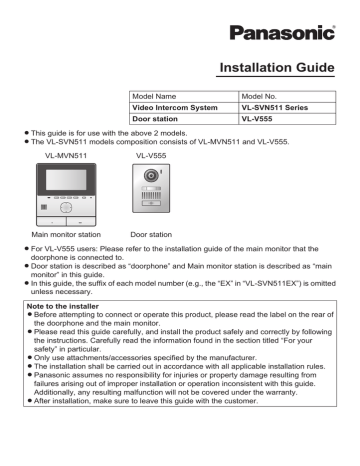 VL-SVN511 Installation Guide VL-SVN511 Installation Guide