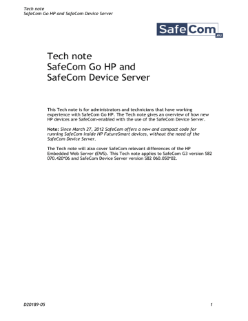 SafeCom Tech Note SafeCom Go HP and SafeCom Device Server SafeCom Tech Note SafeCom Go HP and SafeCom Device Server