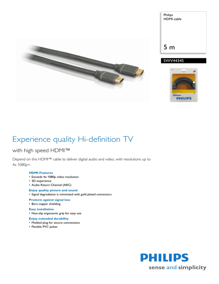 SWV4434S/10 Philips HDMI cable SWV4434S/10 Philips HDMI cable