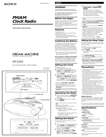 Sony ICF-C215 User manual | Manualzz