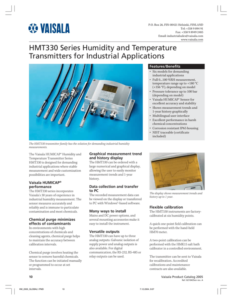 HMT330 Series Humidity and Temperature Transmitters for HMT330 Series Humidity and Temperature Transmitters for