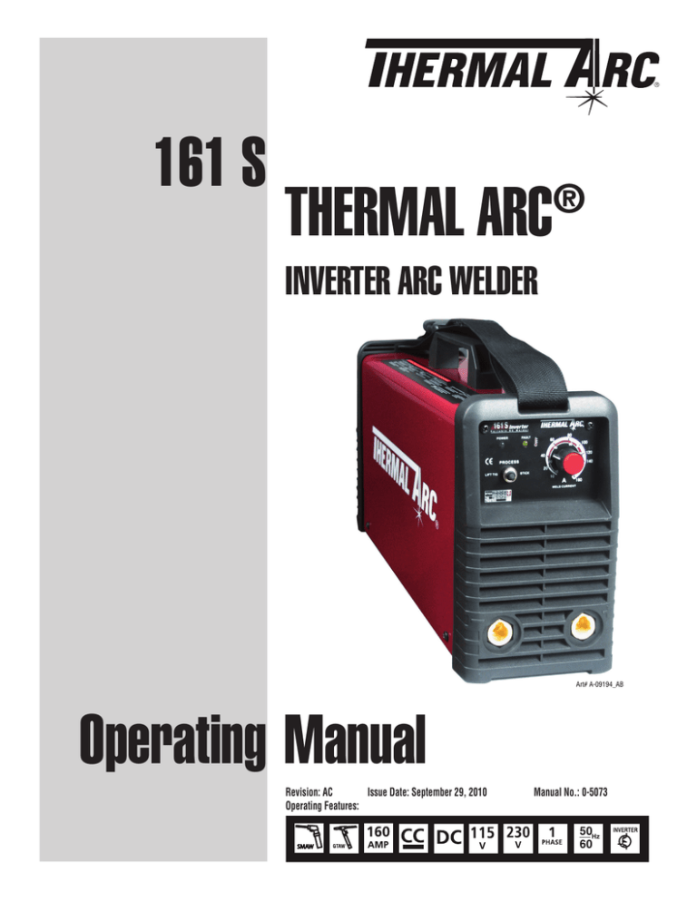 ESAB 161 S THERMAL ARC® Inverter Arc Welder User manual ESAB 161 S THERMAL ARC® Inverter Arc Welder User manual
