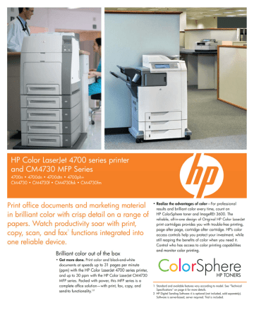 HP Color LaserJet 4700 series printer and CM4730 MFP Series HP Color LaserJet 4700 series printer and CM4730 MFP Series