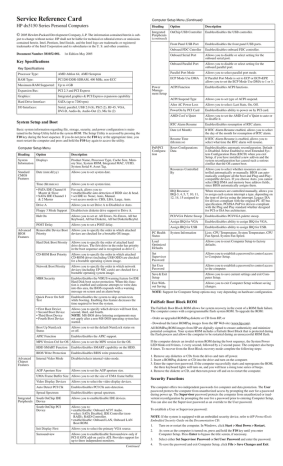 Service Reference Card Service Reference Card