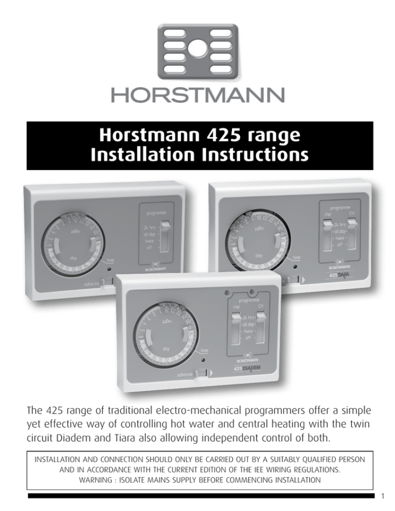 Horstmann 425 range Installation Instructions Horstmann 425 range Installation Instructions