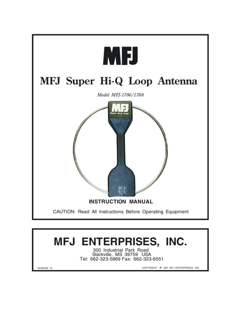 MFJ 1786X, 1786, 1788X, 1788 User manual MFJ 1786X, 1786, 1788X, 1788 User manual