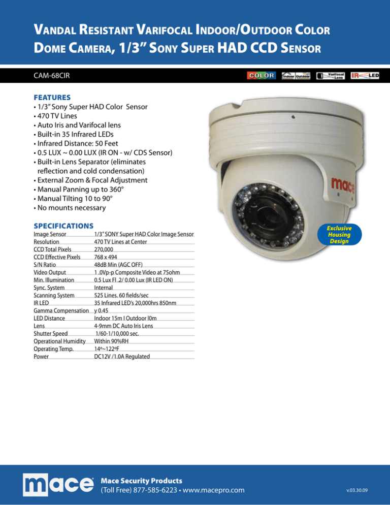 dome camera, 1/3” sony super had ccd sensor dome camera, 1/3” sony super had ccd sensor