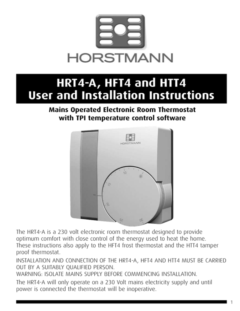 Horstmann HRT4 Thermostat instruction manual Horstmann HRT4 Thermostat instruction manual