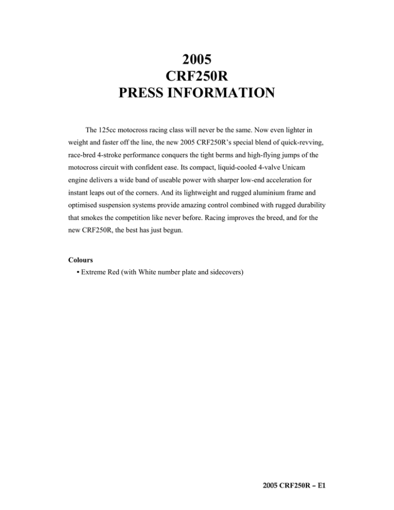 2005 CRF250R PRESS INFORMATION 2005 CRF250R PRESS INFORMATION