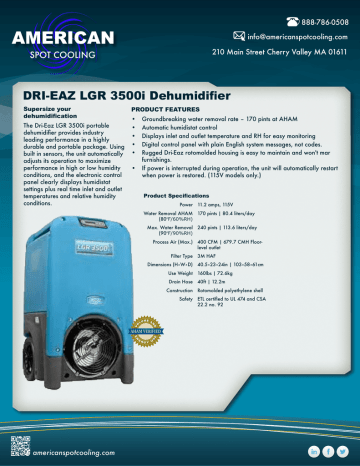 DRI-EAZ LGR 3500i Dehumidifier DRI-EAZ LGR 3500i Dehumidifier