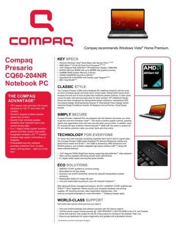Compaq Presario Data Sheet Compaq Presario Data Sheet