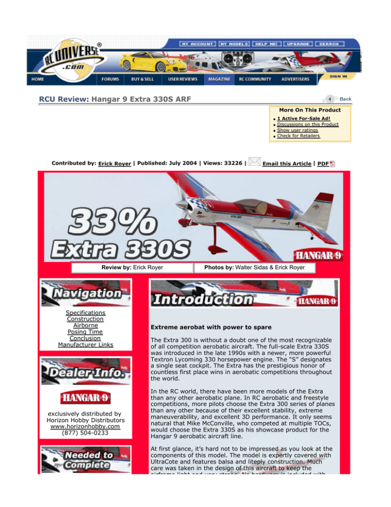RCU Review: Hangar 9 Extra 330S ARF RCU Review: Hangar 9 Extra 330S ARF