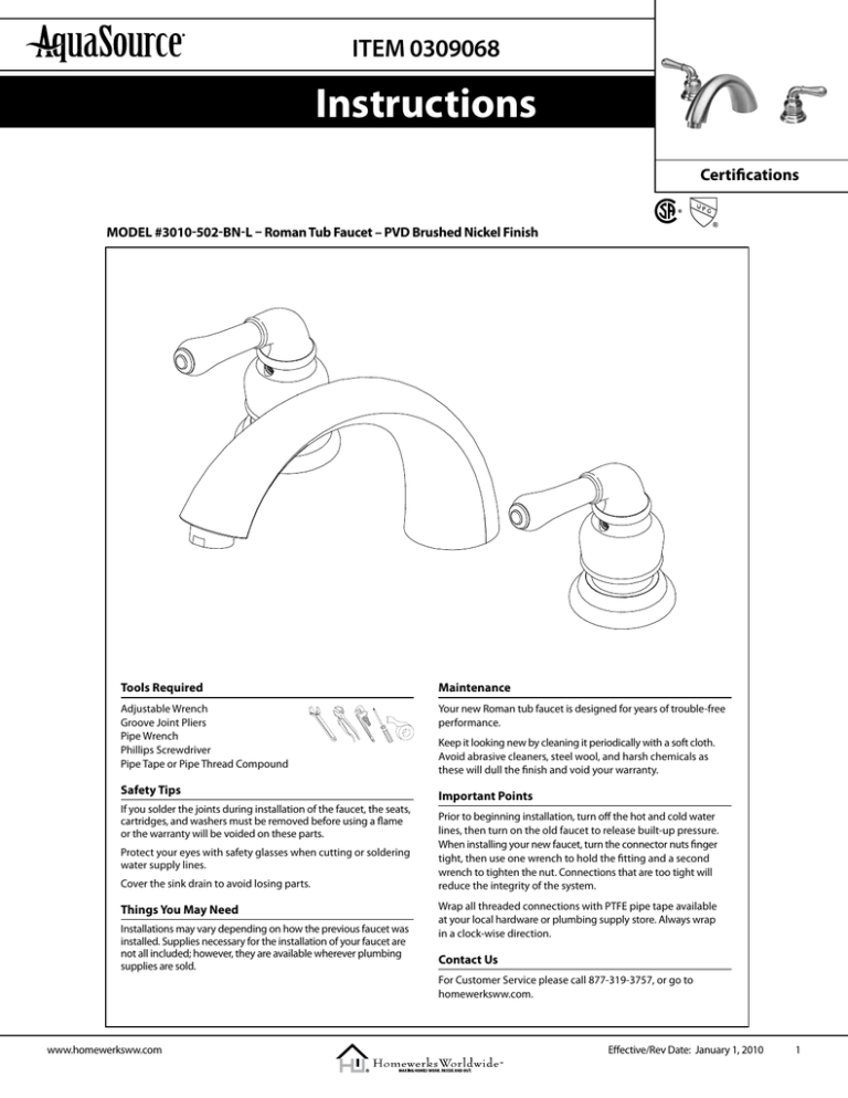 Instructions - Homewerks Worldwide Instructions - Homewerks Worldwide