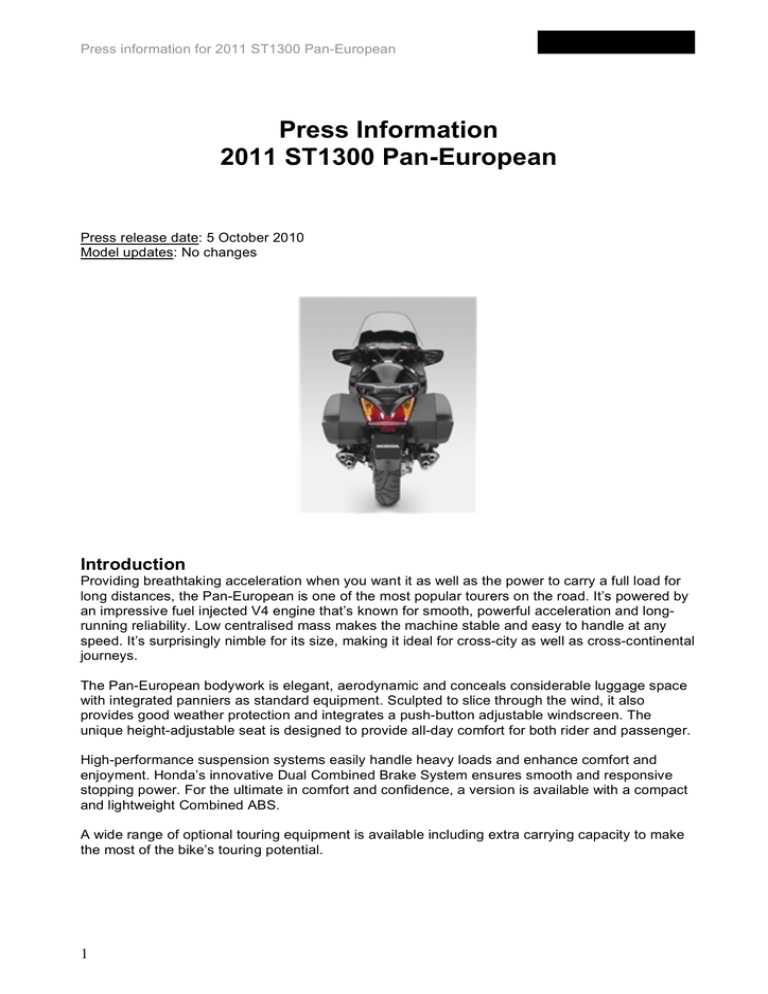 Press Information 2011 ST1300 Pan Press Information 2011 ST1300 Pan
