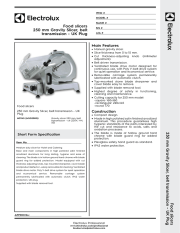 250 mm Gravity Slicer, belt transmission - UK Plug 250 mm Gravity Slicer, belt transmission - UK Plug
