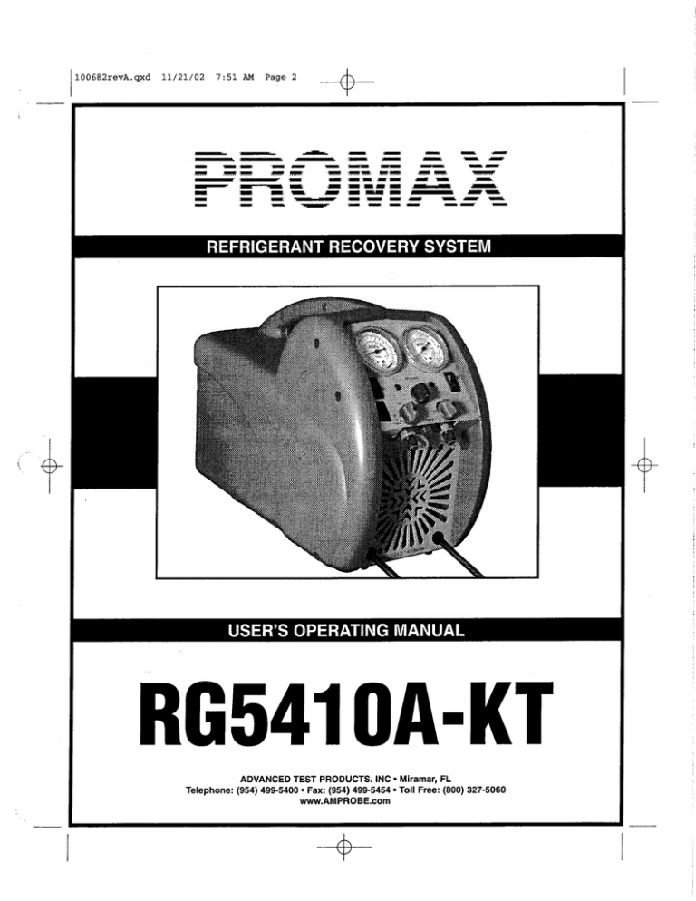 Amprobe RG5410A-KT Refrigerant Recovery Unit User manual Amprobe RG5410A-KT Refrigerant Recovery Unit User manual