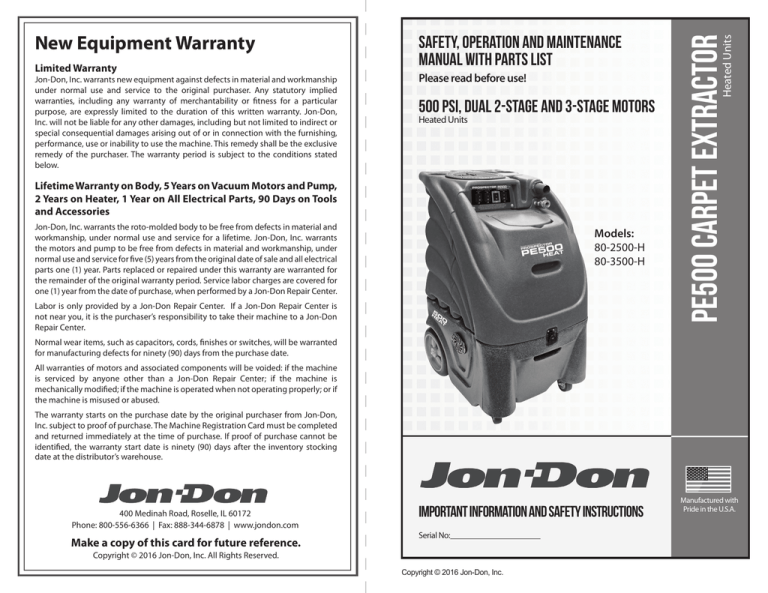 PE500 Carpet Extractor - Jon-Don PE500 Carpet Extractor - Jon-Don