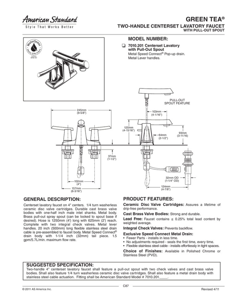 American Standard 7010.201.002 Specification American Standard 7010.201.002 Specification