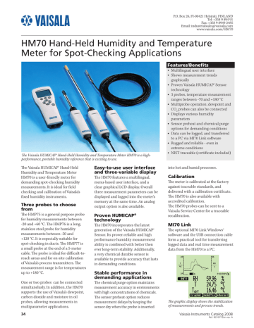 HM70 Hand-Held Humidity and Temperature Meter for Spot HM70 Hand-Held Humidity and Temperature Meter for Spot