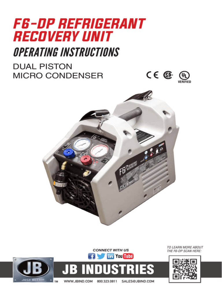 JB INDUSTRIES F6-DP REFRIGERANT RECOVERY UNIT JB INDUSTRIES F6-DP REFRIGERANT RECOVERY UNIT