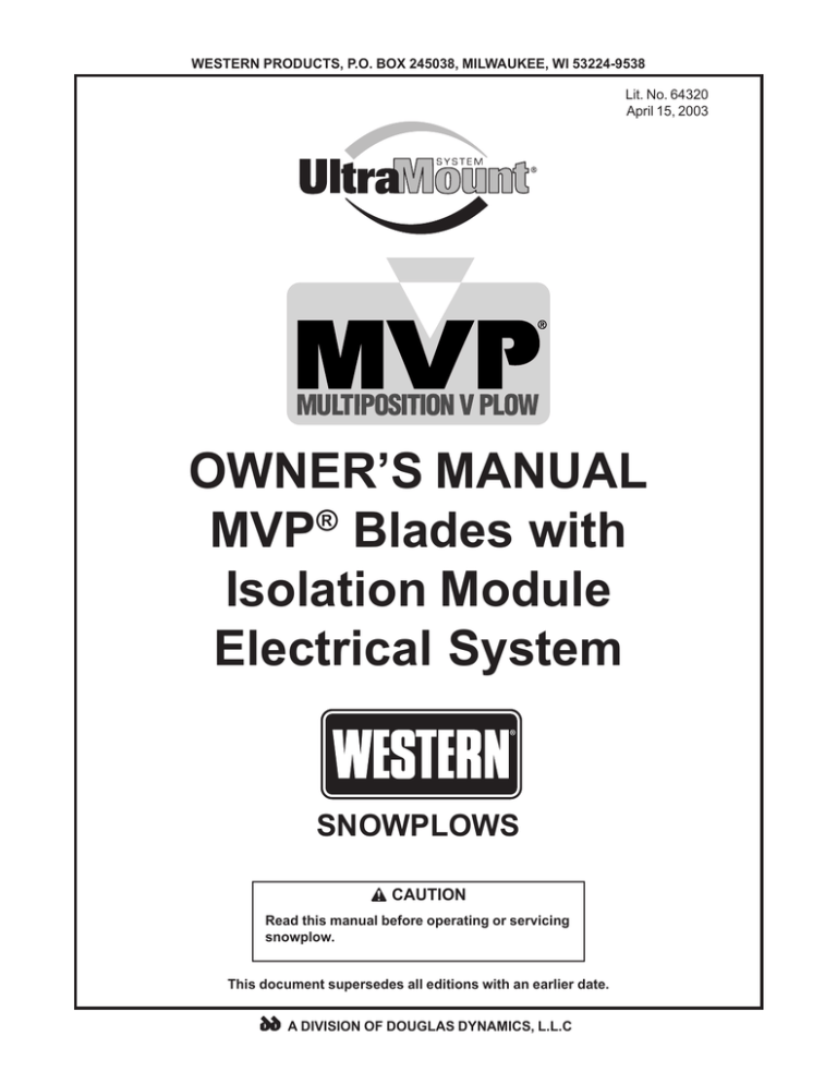 Western_UltraMount Owner`s Manual, MVP Blades with Isolation Western_UltraMount Owner`s Manual, MVP Blades with Isolation