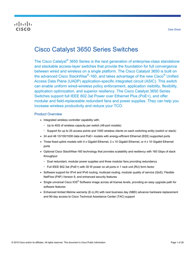 Cisco Catalyst 3650 Series Switches Data Sheet Cisco Catalyst 3650 Series Switches Data Sheet