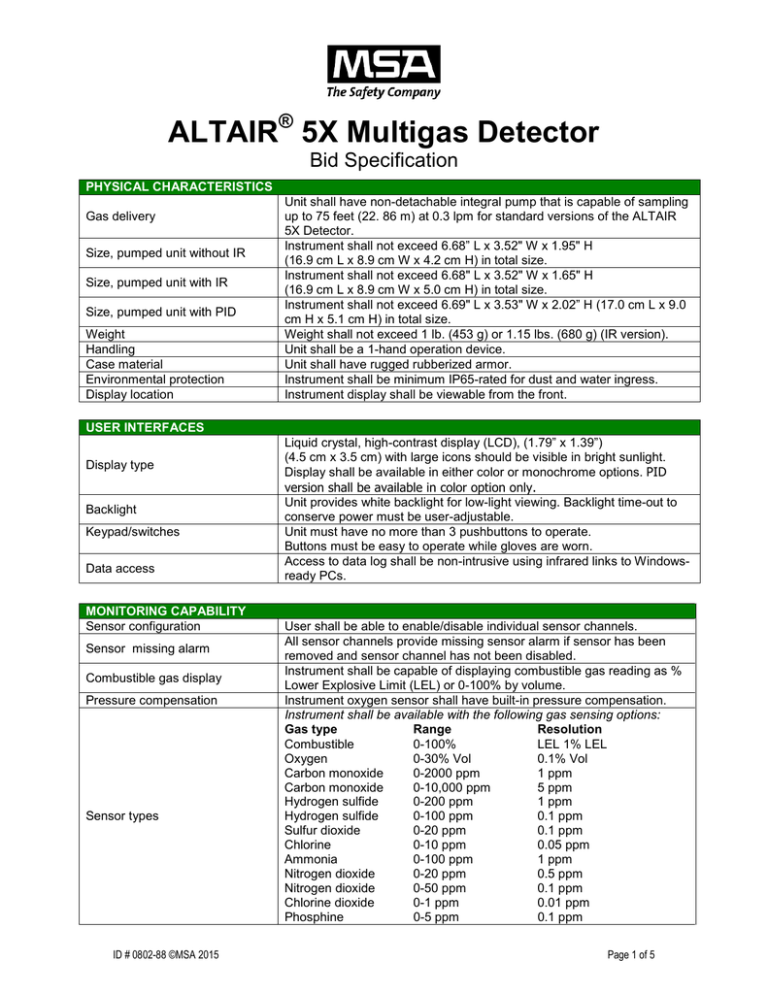 ALTAIR 5X Multigas Detector ALTAIR 5X Multigas Detector