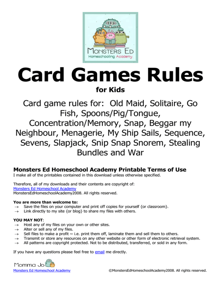 Card Games Rules for Kids Card Games Rules for Kids