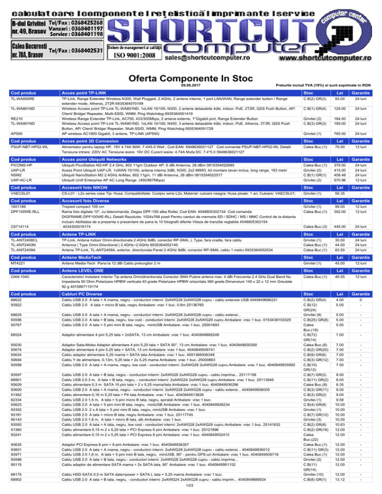Ofertă PDF Componente - Shortcut Computer Brasov Ofertă PDF Componente - Shortcut Computer Brasov