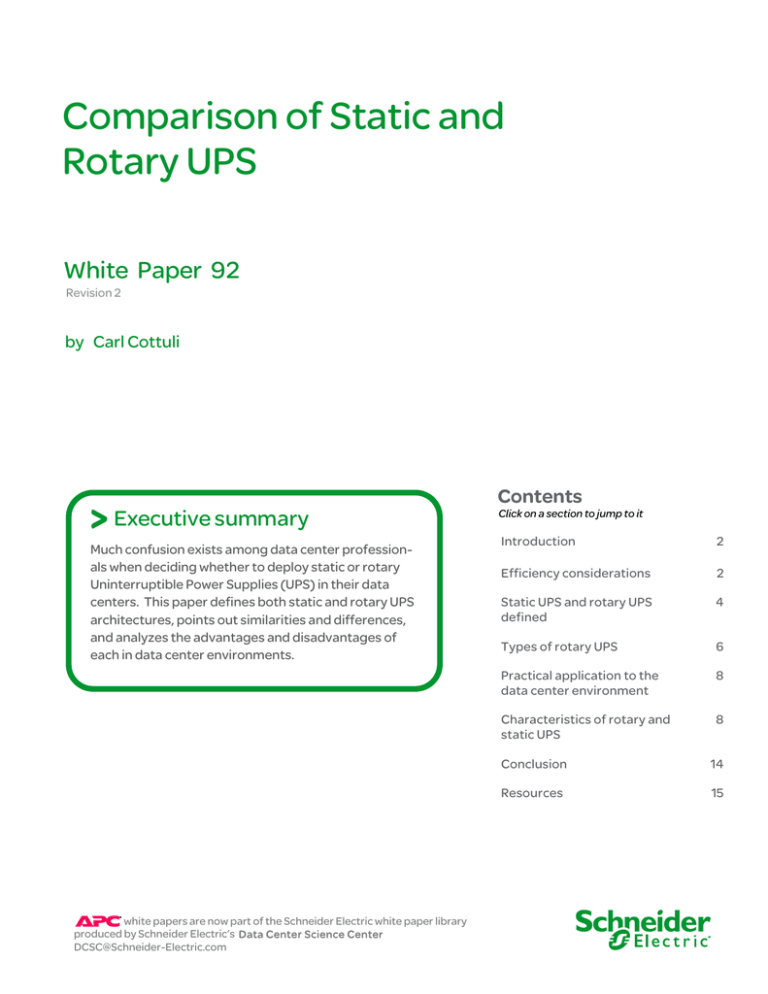 Comparison of Static and Rotary UPS Comparison of Static and Rotary UPS