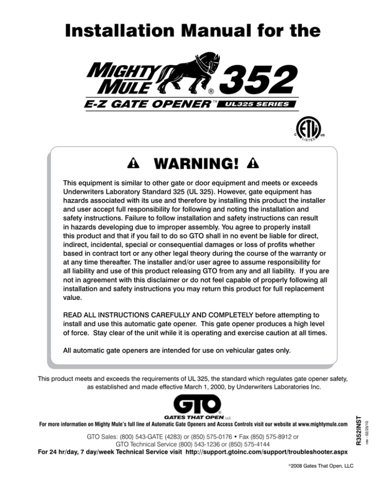 Mighty Mule FM-352 - All Gate Operator Manuals Mighty Mule FM-352 - All Gate Operator Manuals