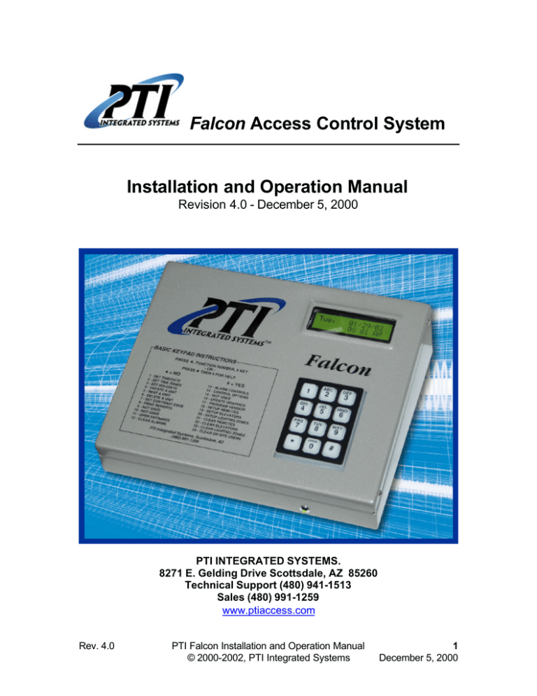 Falcon Access Control System Installation and Operation Manual Falcon Access Control System Installation and Operation Manual