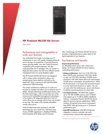 HP ProLiant ML330 G6 Server Performance and manageability to HP ProLiant ML330 G6 Server Performance and manageability to