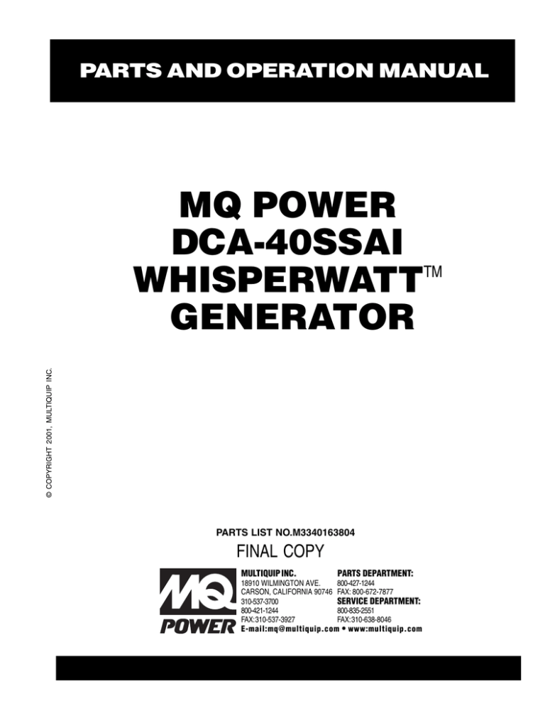 MQ Power DCA40SSAI Operating instructions MQ Power DCA40SSAI Operating instructions