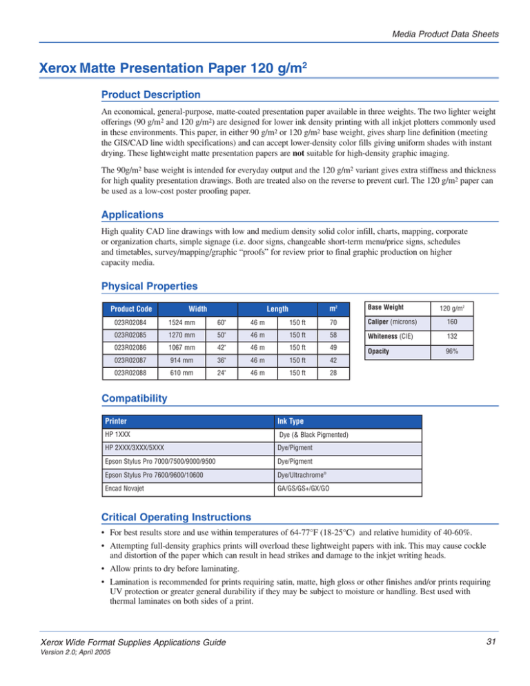 Xerox Matte Presentation Paper 120 g/m2 Xerox Matte Presentation Paper 120 g/m2