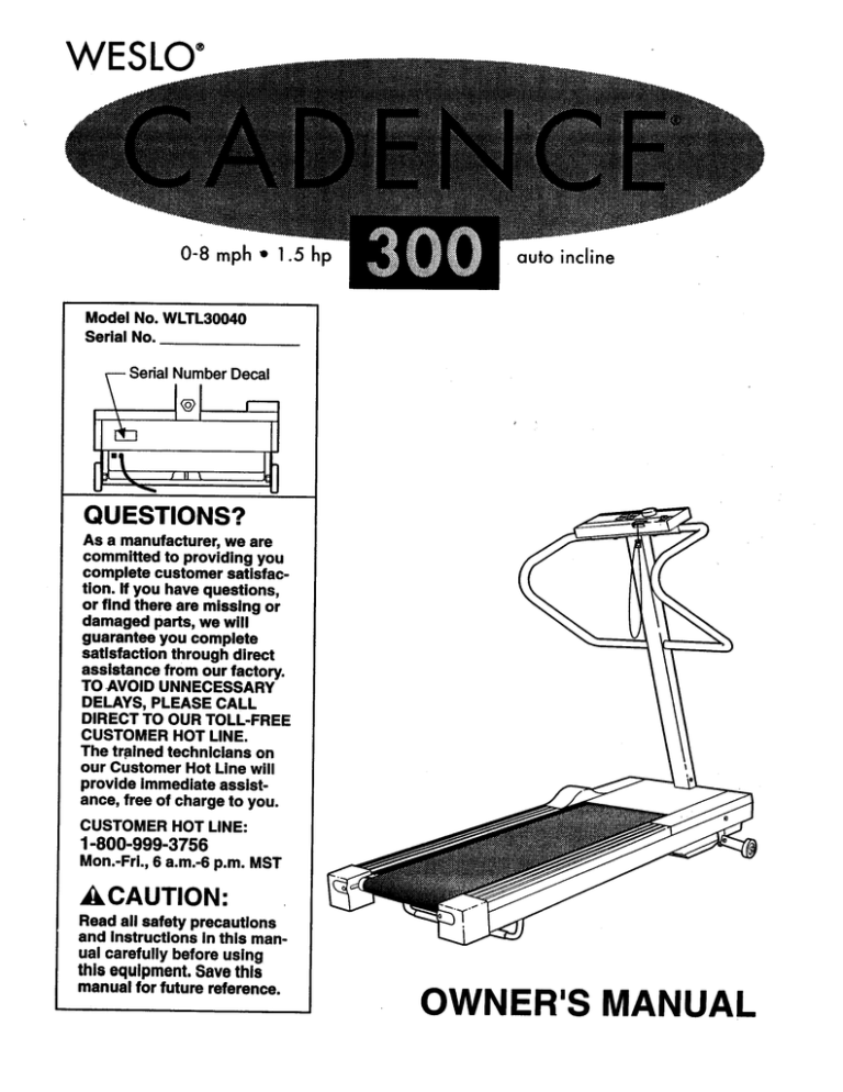 Weslo WLTL95541, Cadence 955 User manual Weslo WLTL95541, Cadence 955 User manual