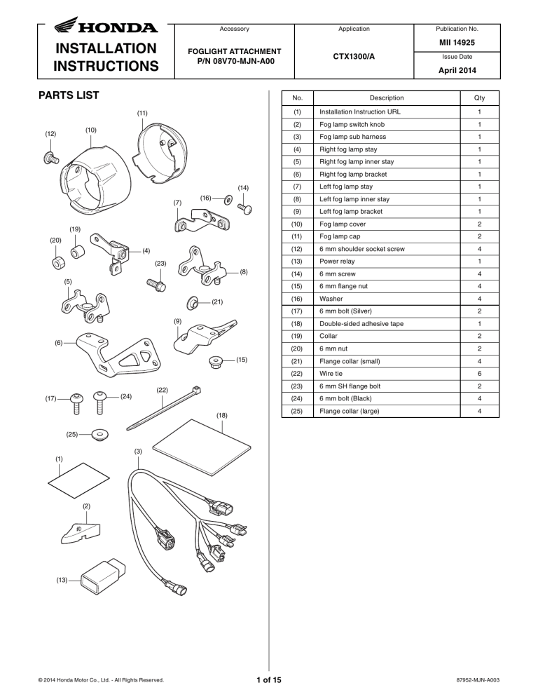 PARTS LIST - Honda Powersports PARTS LIST - Honda Powersports