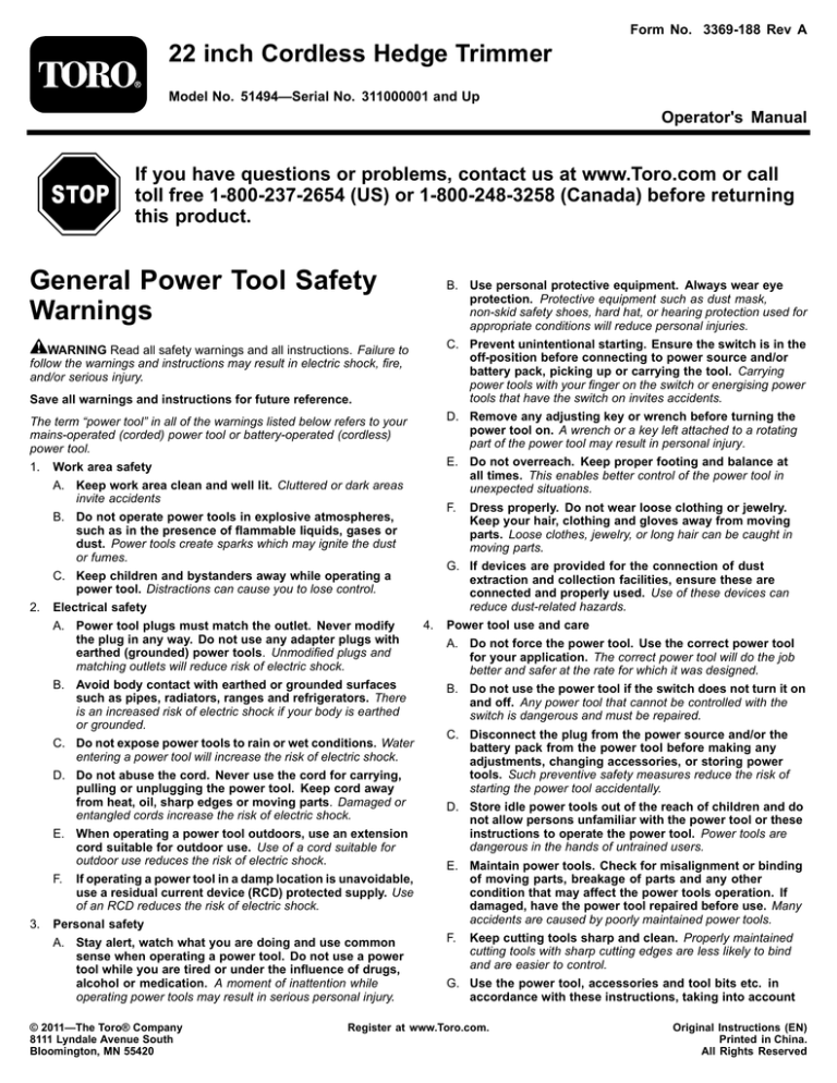 Toro 51494 User manual Toro 51494 User manual