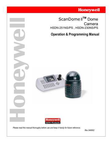 Honeywell ScanDome II HSDN-230NS/PS Operation & Programming Manual | Manualzz