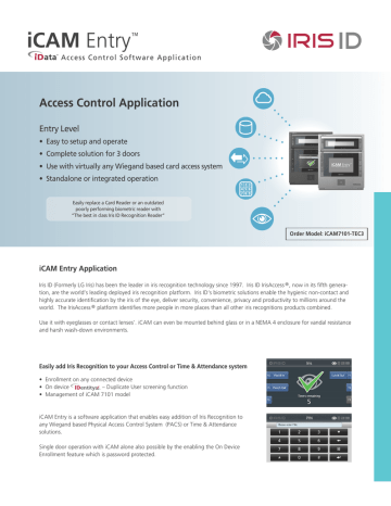 iCAM Entry Data Sheet iCAM Entry Data Sheet