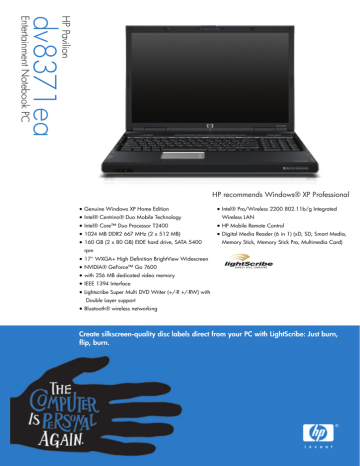 HP Pavilion dv8371ea Entertainment Notebook HP Pavilion dv8371ea Entertainment Notebook