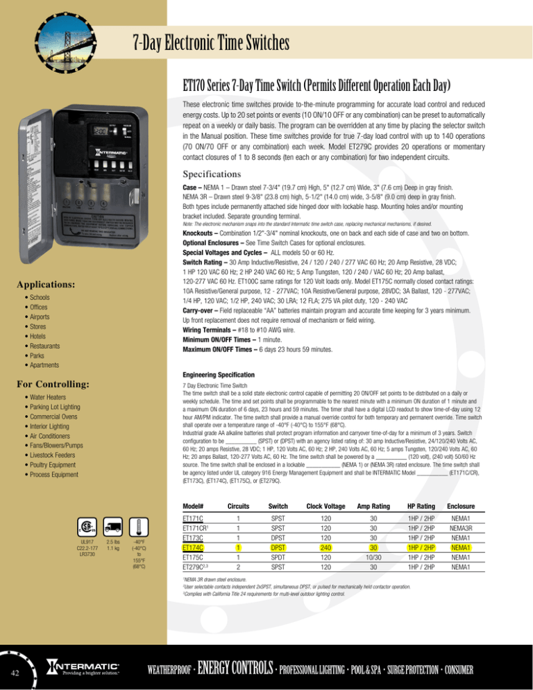 7-Day Electronic Time Switches 7-Day Electronic Time Switches
