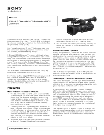 Sony : Product Information : HVR Sony : Product Information : HVR