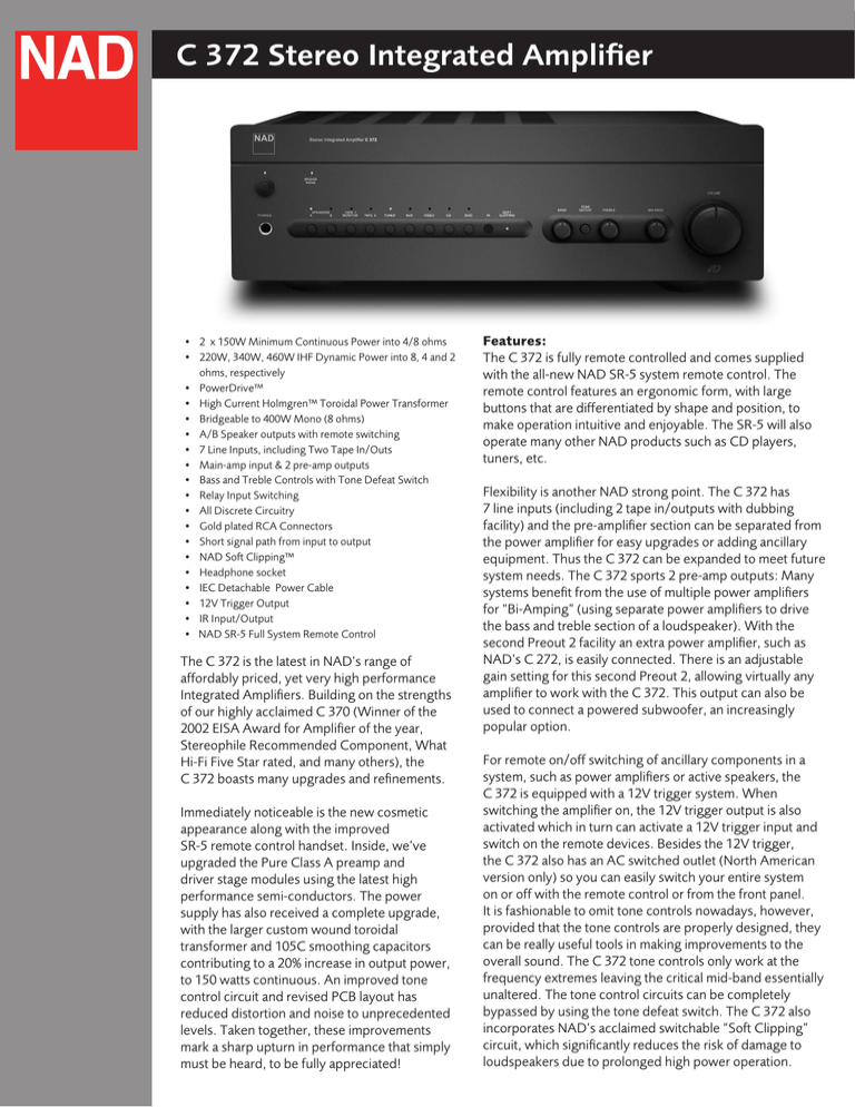 C 372 Stereo Integrated Amplifier C 372 Stereo Integrated Amplifier