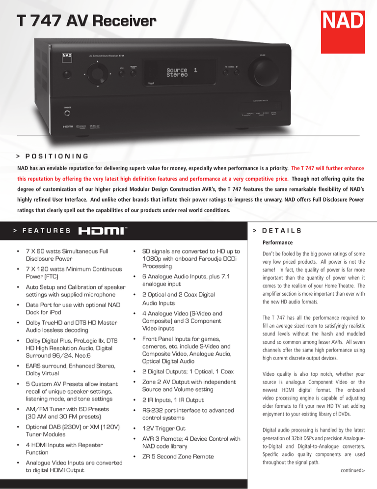 T 747 AV Receiver T 747 AV Receiver
