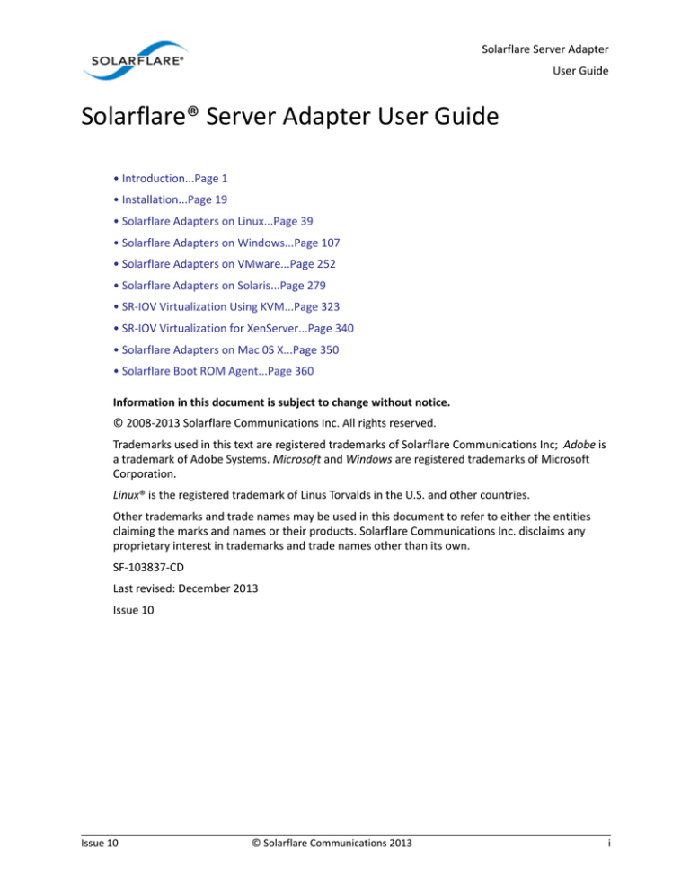 Solarflare® Server Adapter User Guide Solarflare® Server Adapter User Guide