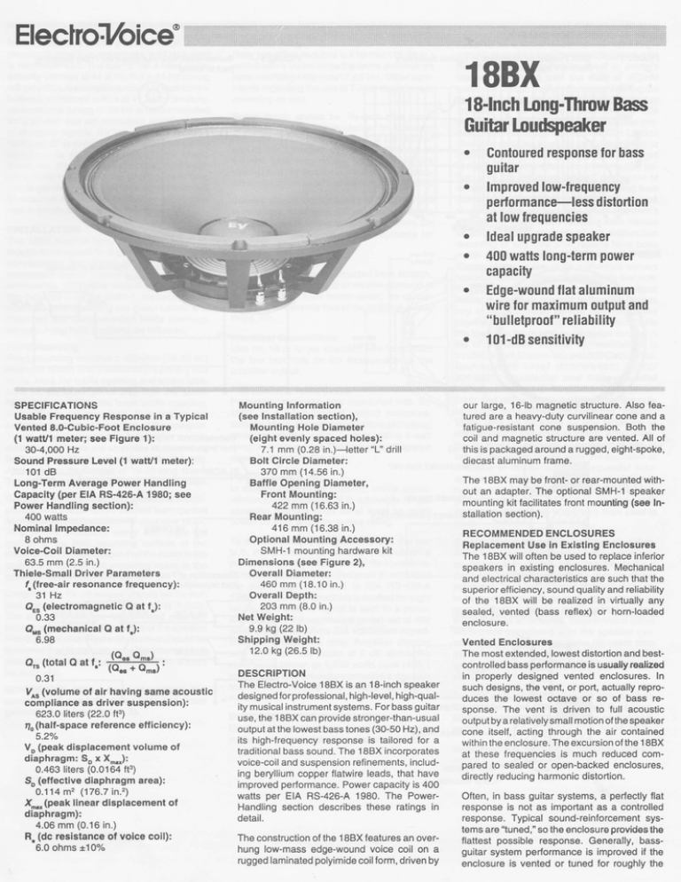 Electro-Voice 18BX Datasheet Electro-Voice 18BX Datasheet