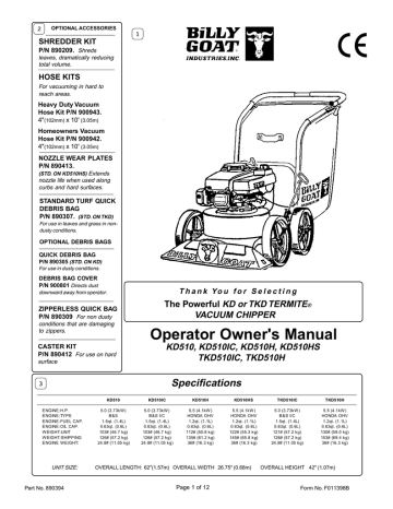 Billy Goat Kd Chipper Operator Owner S Manual Manualzz