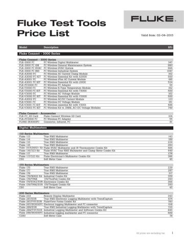 Fluke Test Tools Price List Fluke Test Tools Price List