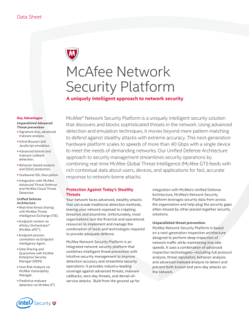 McAfee Network Security Platform (NS series) Data Sheet McAfee Network Security Platform (NS series) Data Sheet